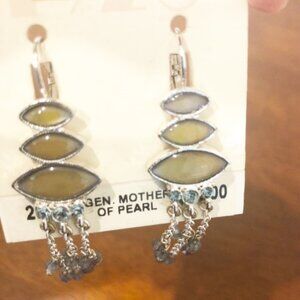 2028 Silver Tone Yellow Blue Mother Of Pearl Drop Earrings NWT.